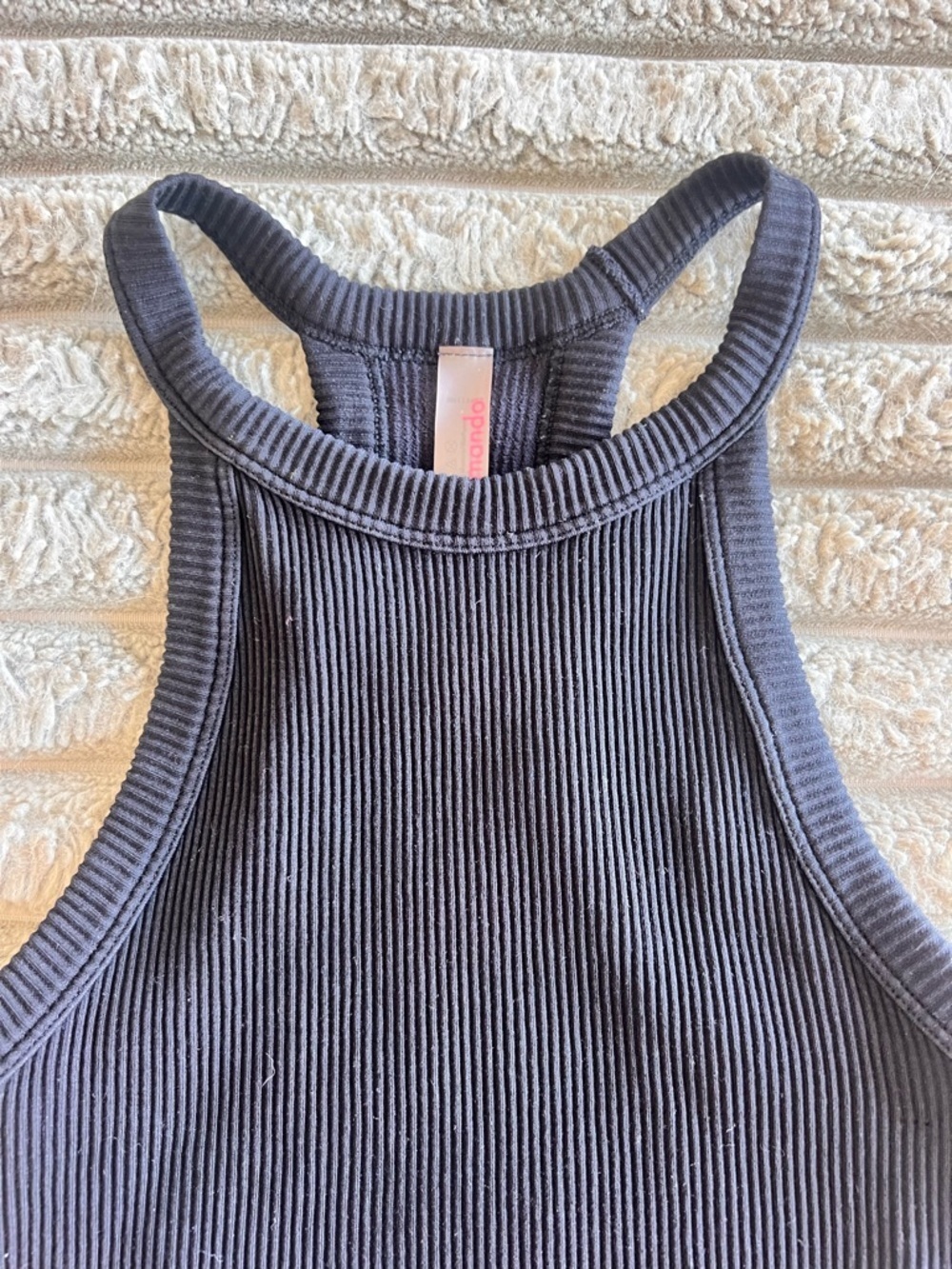 Commando Studio Ribbed Racerback Tank Top- Black- Size S/M - Picture 5 of 9